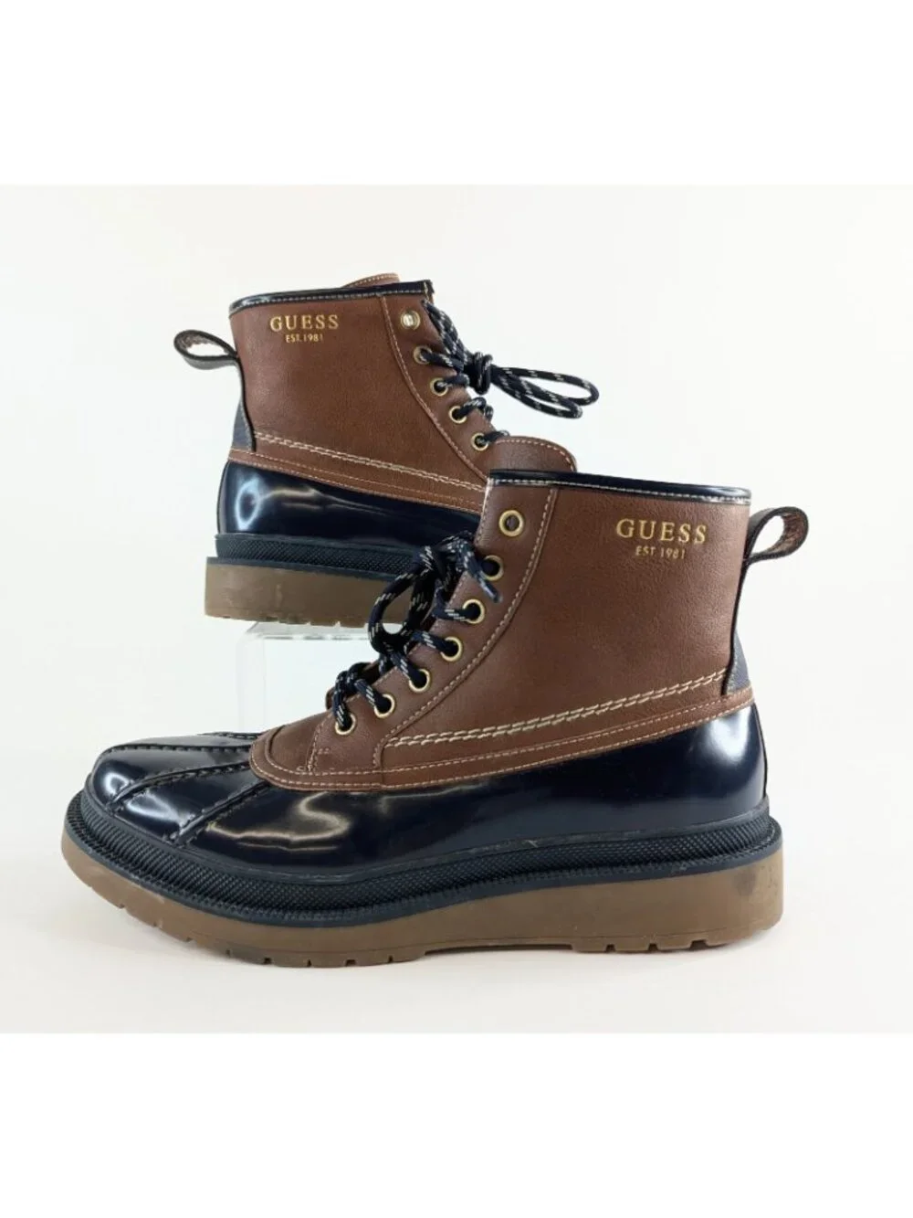 Guess Duck Boots Mens 9 Womens 10 Brown Waterproof Winter Snow Rain Shoes - Picture 2 of 9